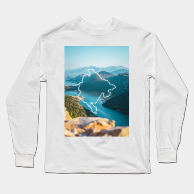 Montenegro Country Map | Luminous Landscapes Long Sleeve T-Shirt by Visitify